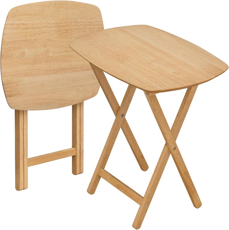 eHemco Oversized Hardwood Folding TV Tray Tables for Eating, 25.5 Inches, Natural, Set of 2 - Image 1